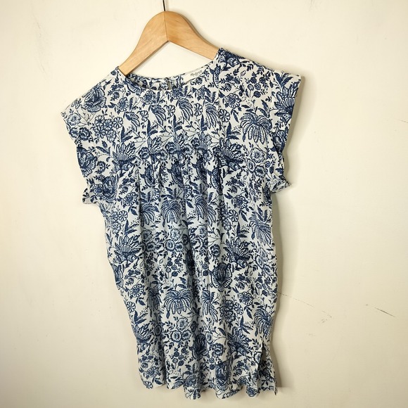 Madewell Silk Floral Blouse Pleated Cap Sleeve Flowy - Picture 3 of 10